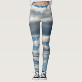 Cloudy Himmel Blue och White Leggings