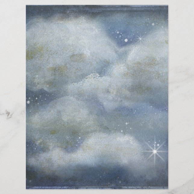 Cloudy Night Starry Himlar Deep Blue Scrapbook Pap (Framsida)