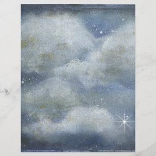 Cloudy Night Starry Himlar Deep Blue Scrapbook Pap