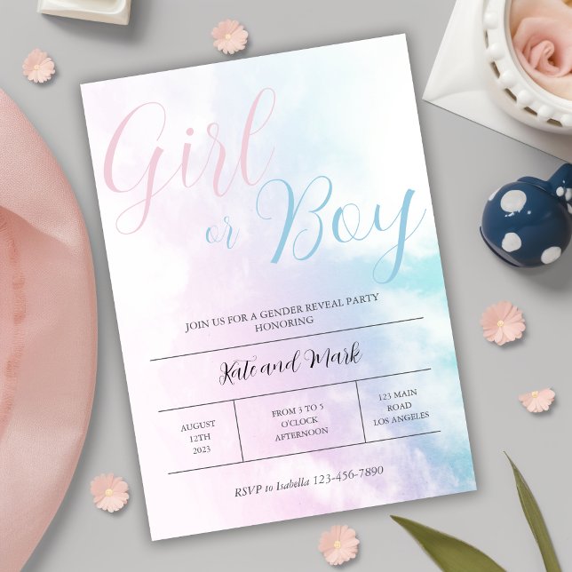 Cloudy Rosa Blue Pastel Girl eller Boy Gender Reve Inbjudningar (Skapare uppladdad)