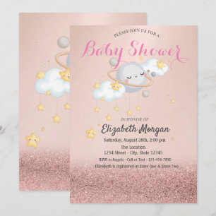Clous Stars Planet Rose Gold Bokeh Baby Shower Inbjudningar
