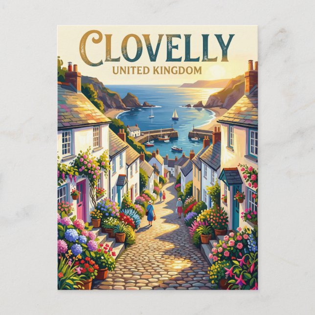 Clovelly Storbritannien Vykort (Framsida)