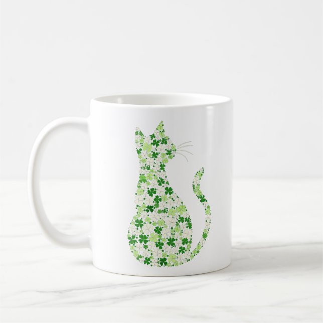 Clover Cat Silhouette - St. Patrick's Day-firande Kaffemugg (Vänster)