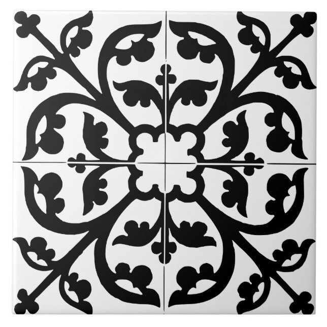 Clover Flower Floral Abstract Black & White Kakelplatta (Framsidan)