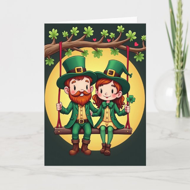 Clover Hearts Leprechaun Love Card Kort (Framsida)