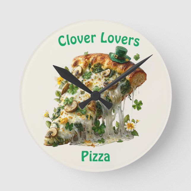 Clover Lovers Pizza St. Patrick's Day Rund Klocka (Framsida)