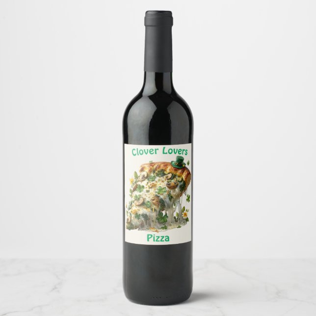 Clover Lovers Pizza St. Patrick's Day Vinflaska Etikett (Framsida)