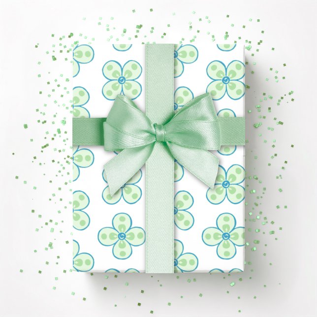 Clover Moroccan Quatrefoil in Green and Aqua Presentpapper (Skapare uppladdad)