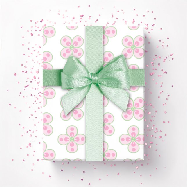 Clover Moroccan Quatrefoil in Pink and Green Presentpapper (Skapare uppladdad)