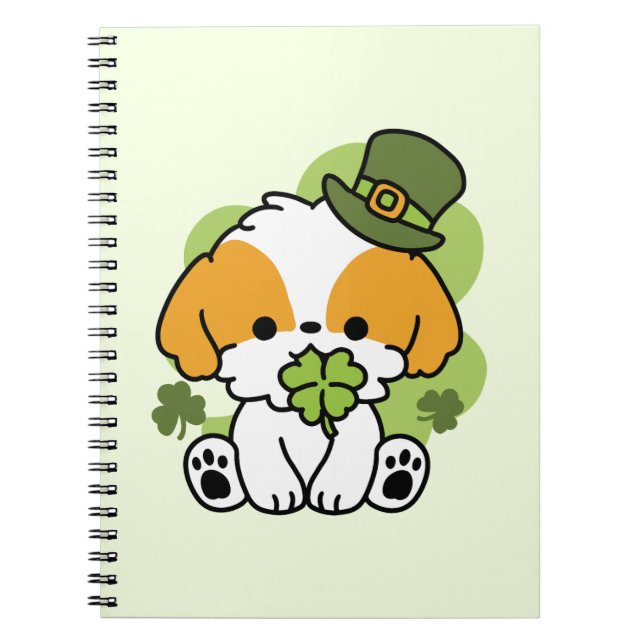 Clover Pup Love – St. Patrick's Day Hunddesign Anteckningsbok (Framsidan)