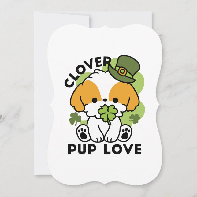 Clover Pup Love – St. Patrick's Day Hunddesign Inbjudningar (Framsida)