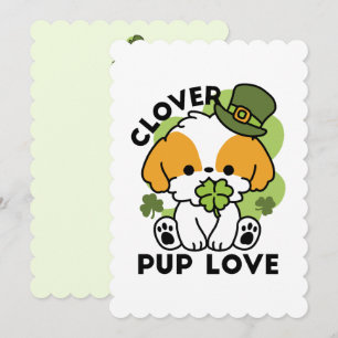 Clover Pup Love – St. Patrick's Day Hunddesign Julkort