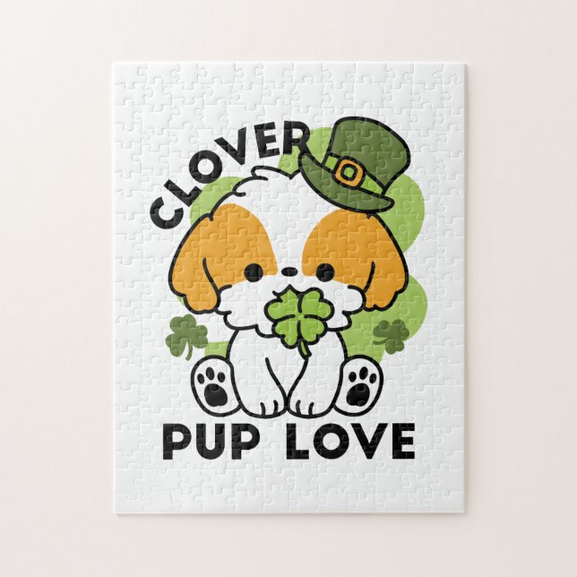 Clover Pup Love – St. Patrick's Day Hunddesign Pussel (Vertikal)