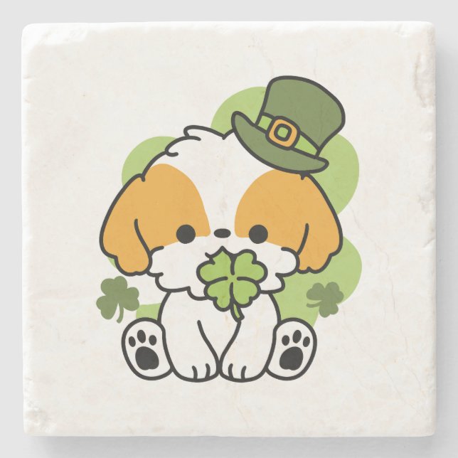 Clover Pup Love – St. Patrick's Day Hunddesign Stenunderlägg (Framsidan)