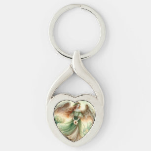 Clover Serenity Angel Twisted Heart Silverfärgad Nyckelring