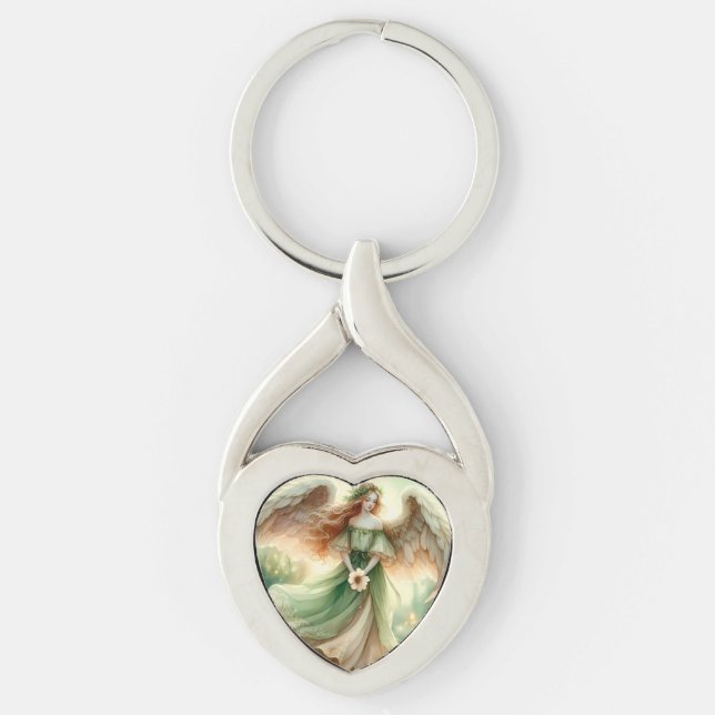Clover Serenity Angel Twisted Heart Silverfärgad Nyckelring (Framsidan)