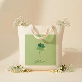 Clover Tote Bag – Green Floral Design Tygkasse