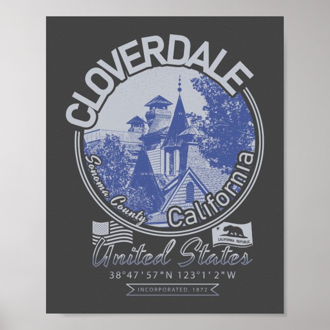 CLOVERDALE SONOMA CALIFORNIA - CITY of CLOVERDALE Poster (Framsidan)