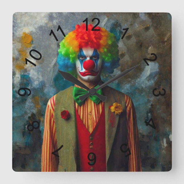 Clown 2 fyrkantig klocka (Framsida)