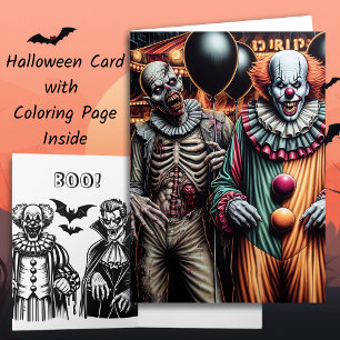 Clown and Zombie Halloween Coloring Page Kort