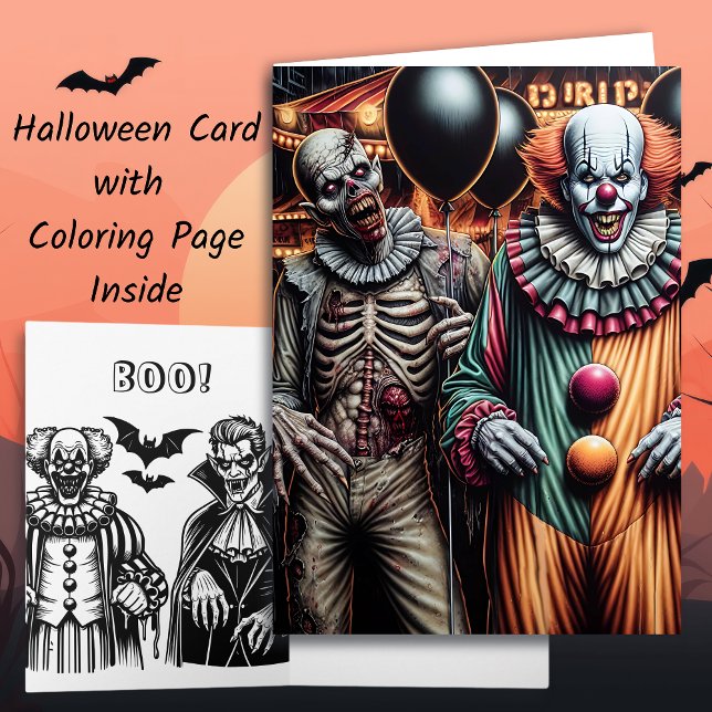 Clown and Zombie Halloween Coloring Page Kort (Skapare uppladdad)
