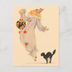 Clown Black Cat Costume Bus eller godis Vykort