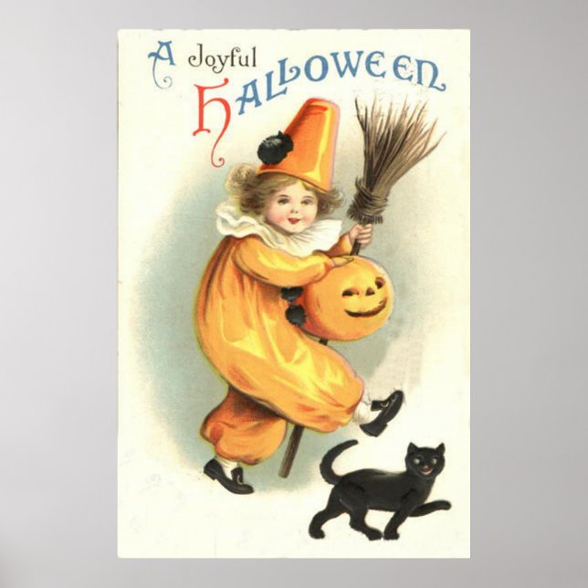 Clown Black Cat Jack o lantern Pumpkin Poster (Framsidan)