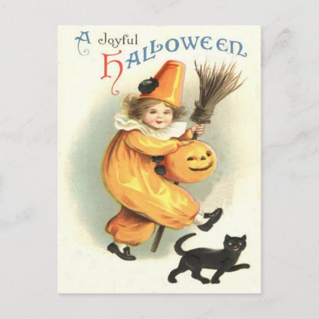 Clown Black Cat Jack o lantern Pumpkin Vykort (Framsida)