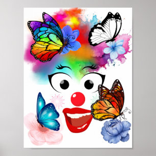 Clown,butterflugor och pastel färg poster