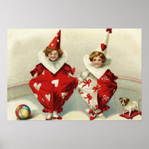 Clown Children Hund Boll Heart Poster