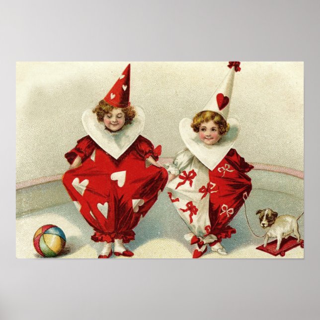 Clown Children Hund Boll Heart Poster (Framsidan)