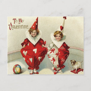 Clown Children Hund Boll Heart Vykort