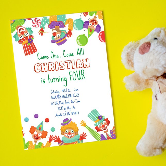 Clown cirus födelsedagsfest inbjudan (Skapare uppladdad)