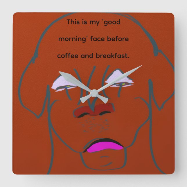 Clown-Faced Dog Cartoon Sketch Fyrkantig Klocka (Framsida)