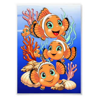 Clown fish Cartoon cute Family Underwater Fototryck