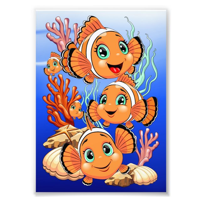 Clown fish Cartoon cute Family Underwater Fototryck (Framsidan)