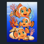 Clown fish Cartoon cute Family Underwater Fototryck<br><div class="desc">Cute and Joyful little Clownfish Cartoon Characters swimming together on underwater Coral Reef Background. Original Vector Illustration Copyright BluedarkArt.</div>