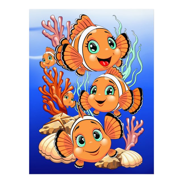 Clown fish Cartoon cute Family Underwater Fototryck (Framsidan)