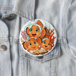 Clown fish Cartoon cute Family Underwater Knapp<br><div class="desc">Cute and Joyful little Clownfish Cartoon Characters swimming together on underwater Coral Reef Background. Original Vector Illustration Copyright BluedarkArt.</div>