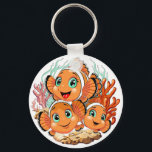 Clown fish Cartoon cute Family Underwater Nyckelring<br><div class="desc">Cute and Joyful little Clownfish Cartoon Characters swimming together on underwater Coral Reef Background. Original Vector Illustration Copyright BluedarkArt.</div>