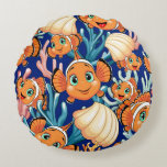 Clown fish Cartoon cute Family Underwater Rund Kudde<br><div class="desc">Cute and Joyful little Clownfish Cartoon Characters swimming together on underwater Coral Reef Background. Original Vector Illustration Copyright BluedarkArt.</div>