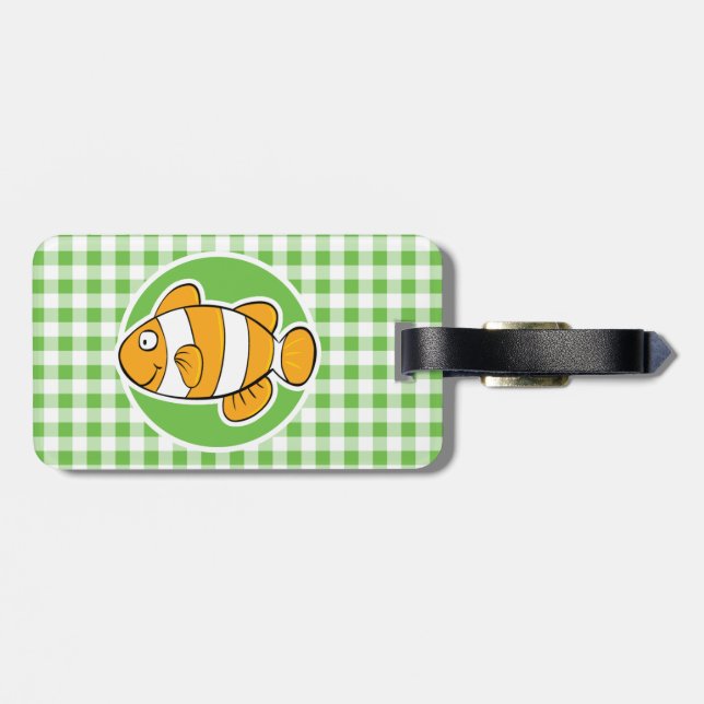 Clown Fish; Grönt Gingham Bagagebricka (Baksida Vågrät)