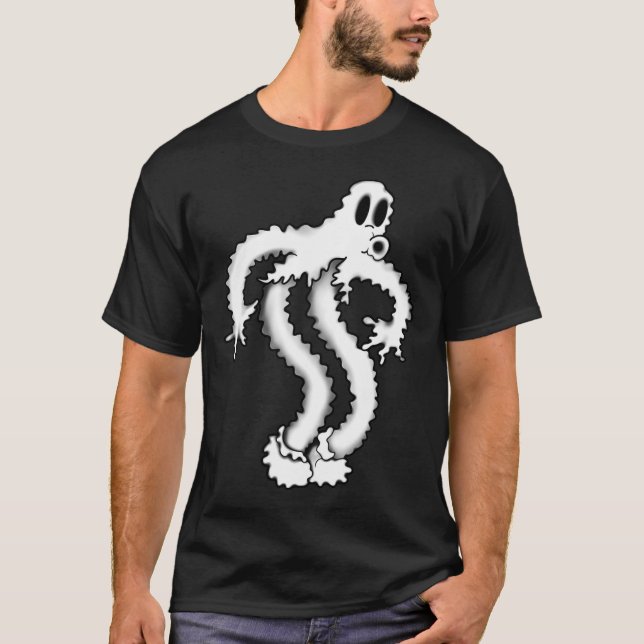 Clown Ghost Shaky Spooky Blackwork  T Shirt (Framsida)