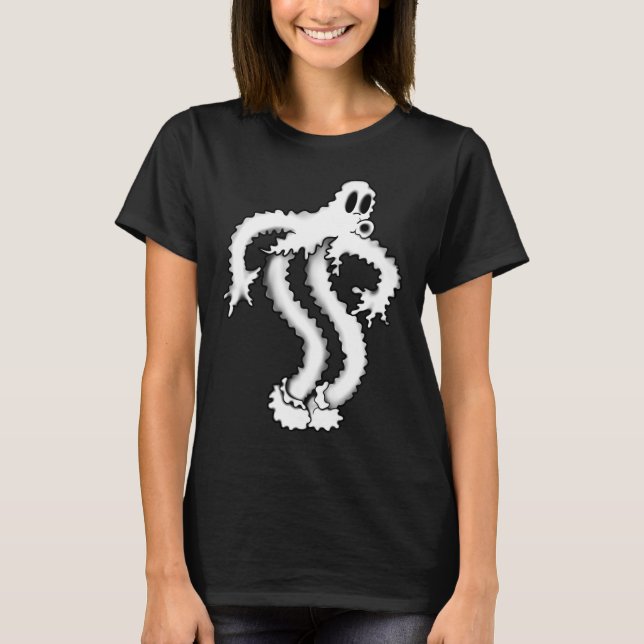 Clown Ghost Shaky Spooky Blackwork  T Shirt (Framsida)