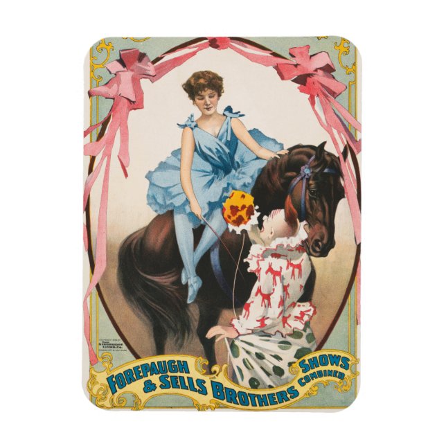 Clown HandFlowers to a Women on Horseback Magnet (Vertikal)