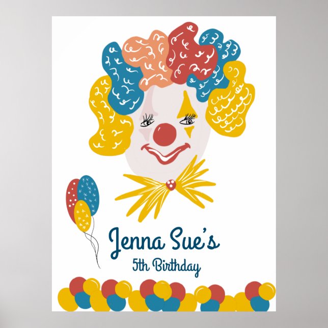 Clown Handritad Cirkelfest Födelsedag Färgrik  Poster (Framsidan)