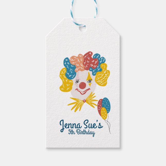 Clown Handritad Karneval Födelsedag Färgglad     Presentetikett (Framsidan)