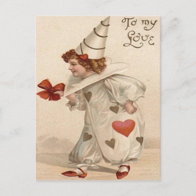 Clown Harlequin Heart Valentine Helg Vykort (Framsida)