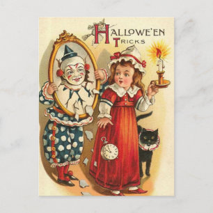 Clown i spegel Halloween-trick Vykort