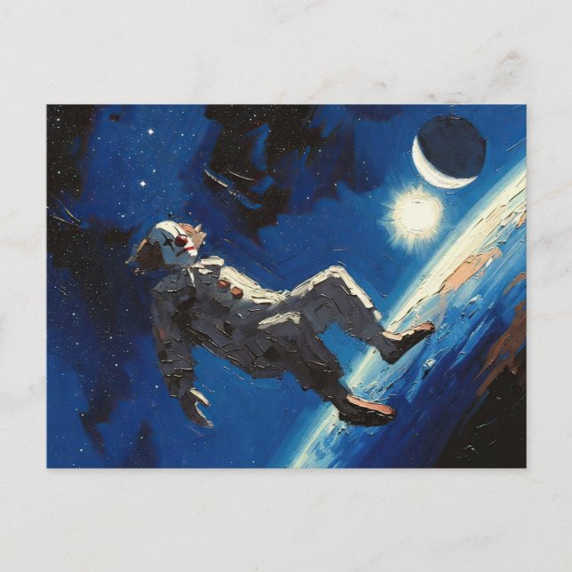 "Clown In Space" oljemålning Vykort (Framsida)